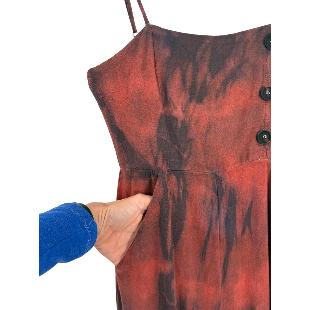 Vtg Forever 21 Custom Tie Dye Wide-Leg Linen Jumpsuit | Boho Hippie Y2K Coastal - Picture 5 of 16